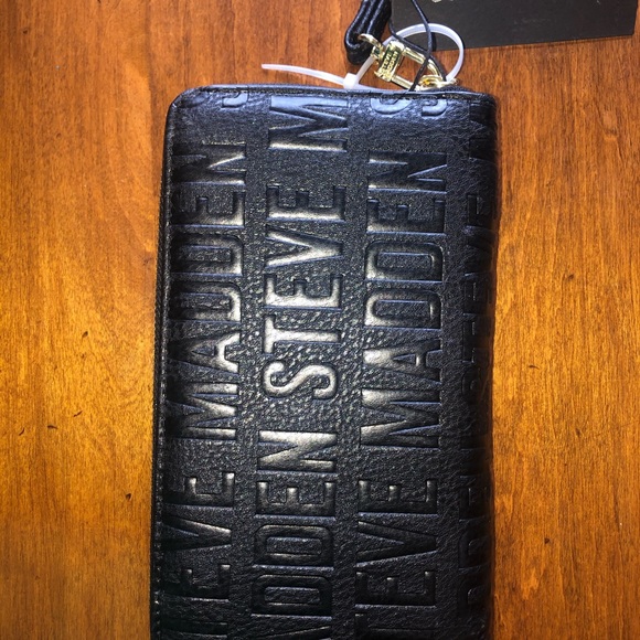 Steve Madden Logo Wallet Wristlet Organizer Black - Picture 2 of 4